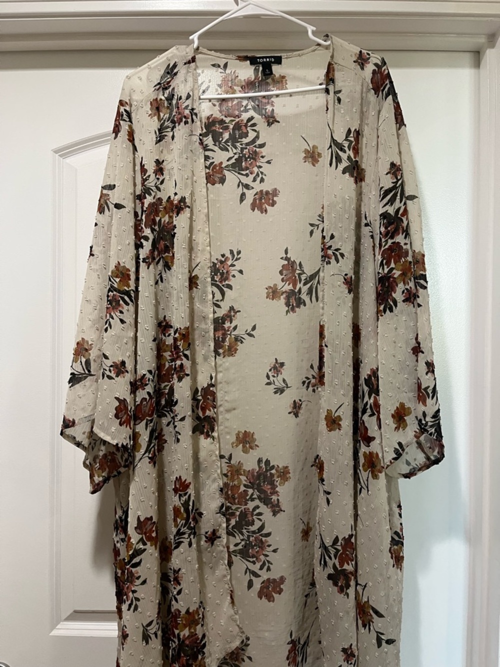 Torrid Cream Floral Sheer Overlay with Rust and Olive Blooms, Kimono, Cover Up